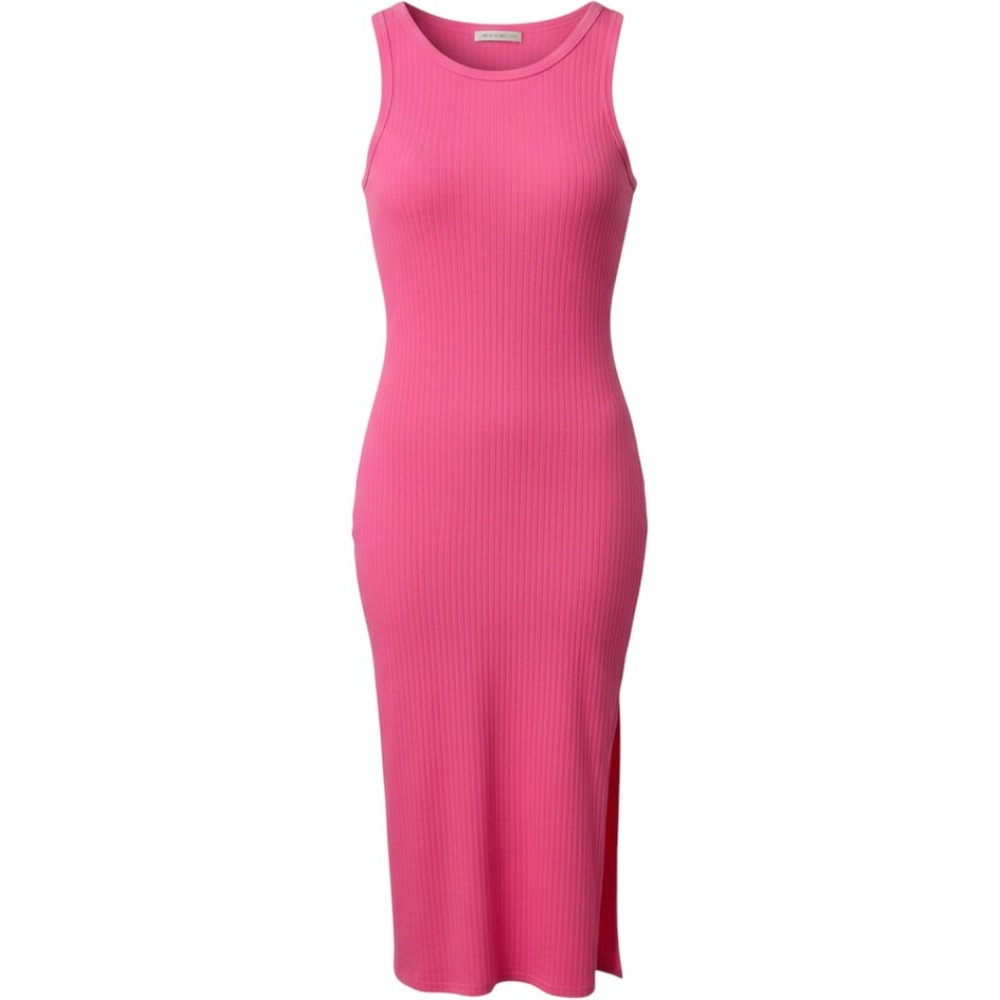 Aerie Pink Ribbed Cutout Back Midi Dress Slit Sleeveless Neon M Barbiecore